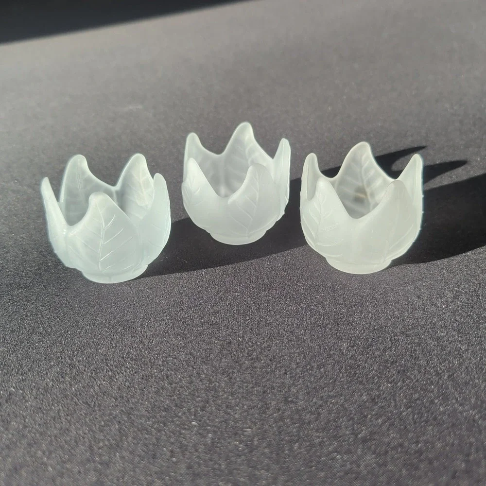 Set of‎ 3 Partylite Frosted Lotus Blossom Glass Votive Candle Holders P0290